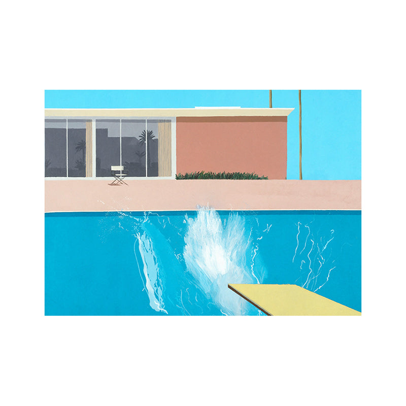 Building Wall Art Print Modern Relaxing Swimming Pool Wrapped Canvas in Blue for Study Room