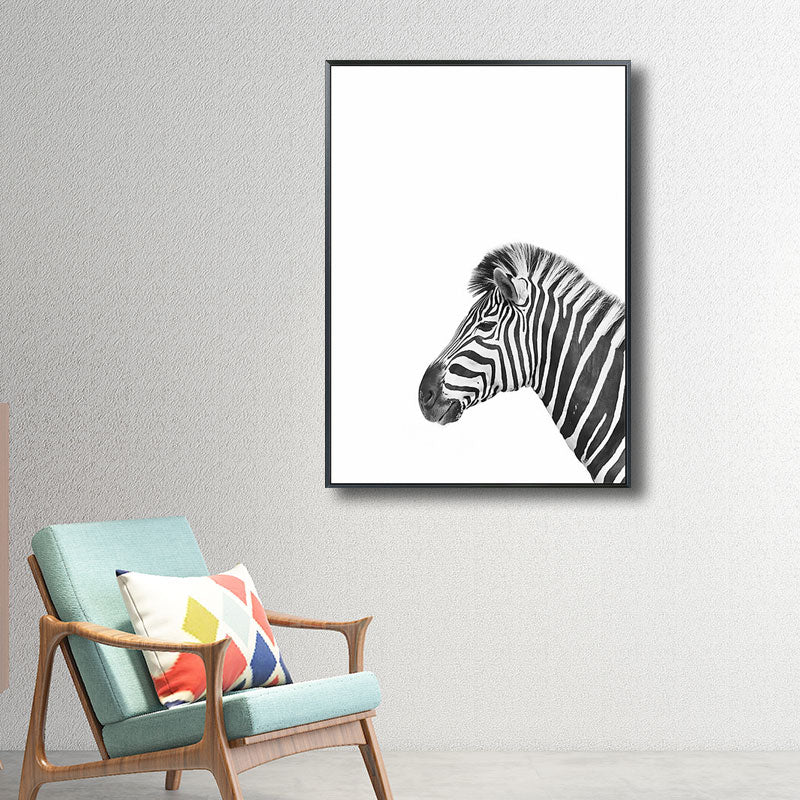 Tropical Zebra Canvas Wall Art Black Painting for Great Room, Multiple Size Options