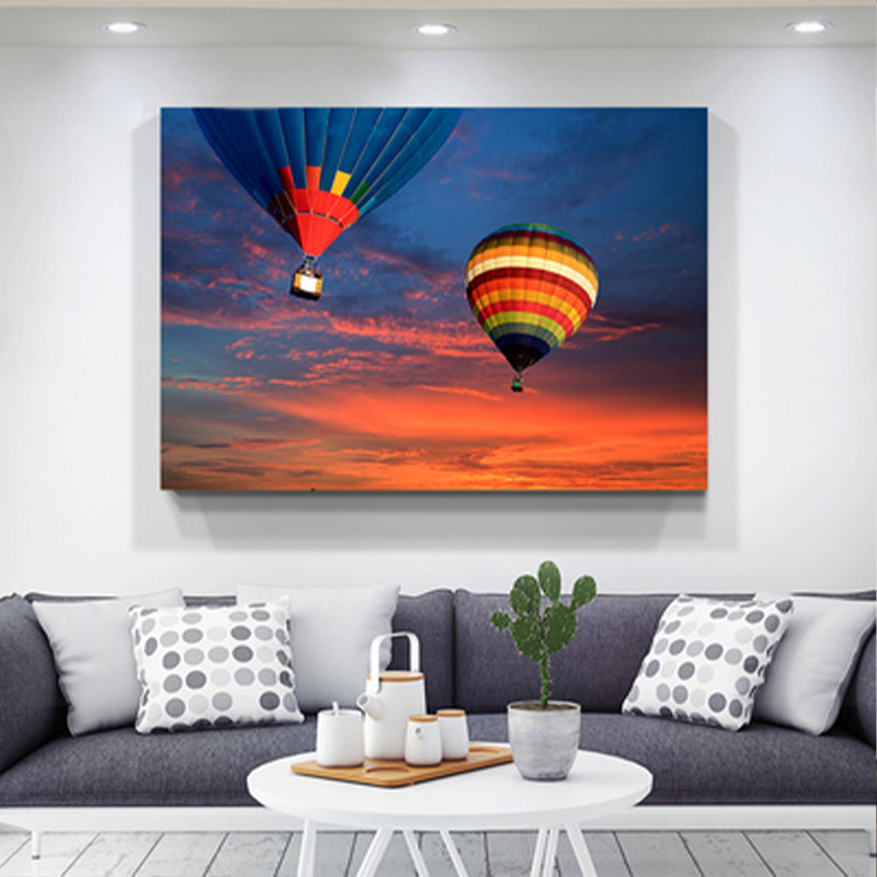 Blue Hot Air Balloon Canvas Print Decorative Modernist for Parlor Wall Art Decor