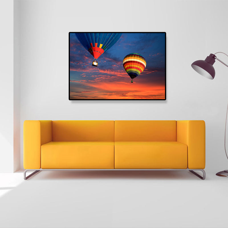 Blue Hot Air Balloon Canvas Print Decorative Modernist for Parlor Wall Art Decor