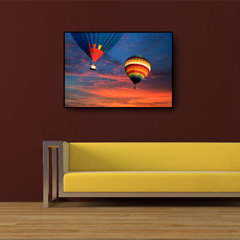 Blue Hot Air Balloon Canvas Print Decorative Modernist for Parlor Wall Art Decor