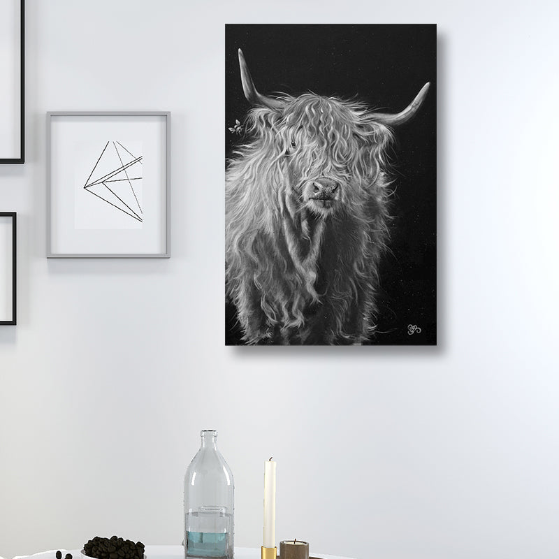 Yak Canvas Print Contemporary Textured Wall Art in Grey for House Interior