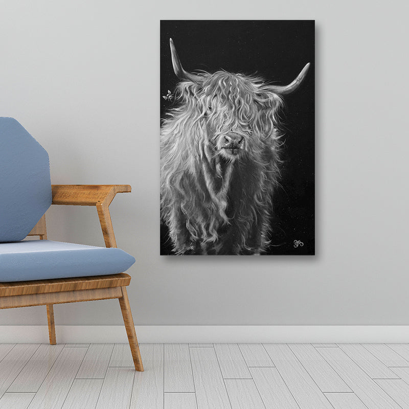 Yak Canvas Print Contemporary Textured Wall Art in Grey for House Interior