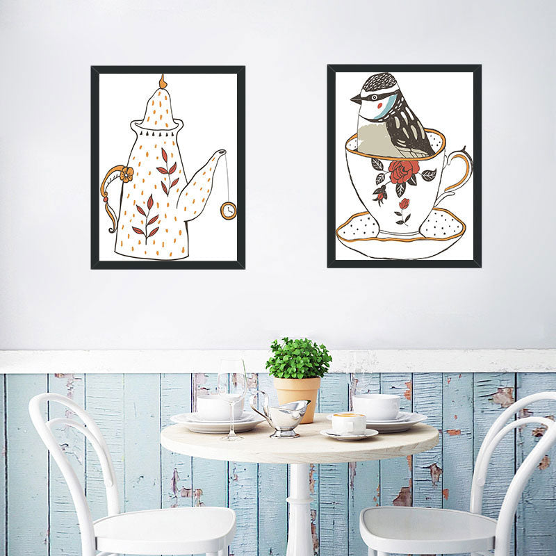 Classic Tea Set Wall Decor Canvas Decorative Dark Color Art Prints for Dining Room