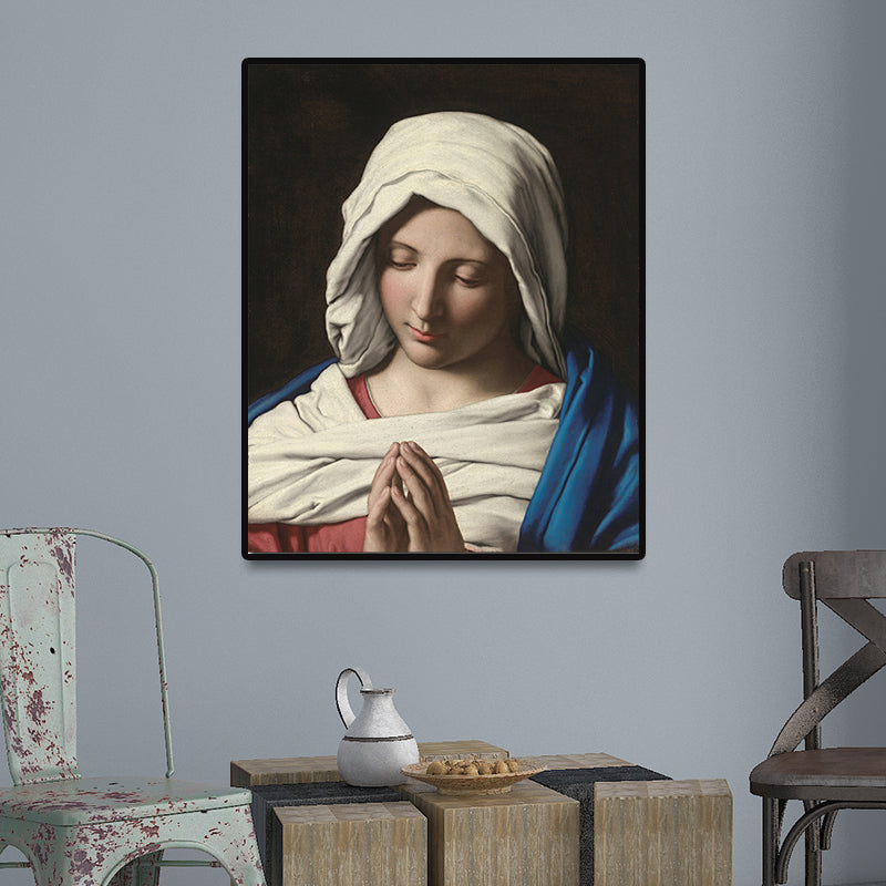 Religious Nun Painting Art Print Global Inspired Canvas Wall Decor in White and Black