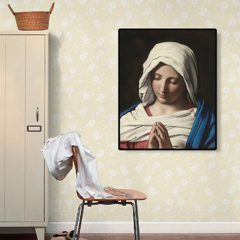 Religious Nun Painting Art Print Global Inspired Canvas Wall Decor in White and Black