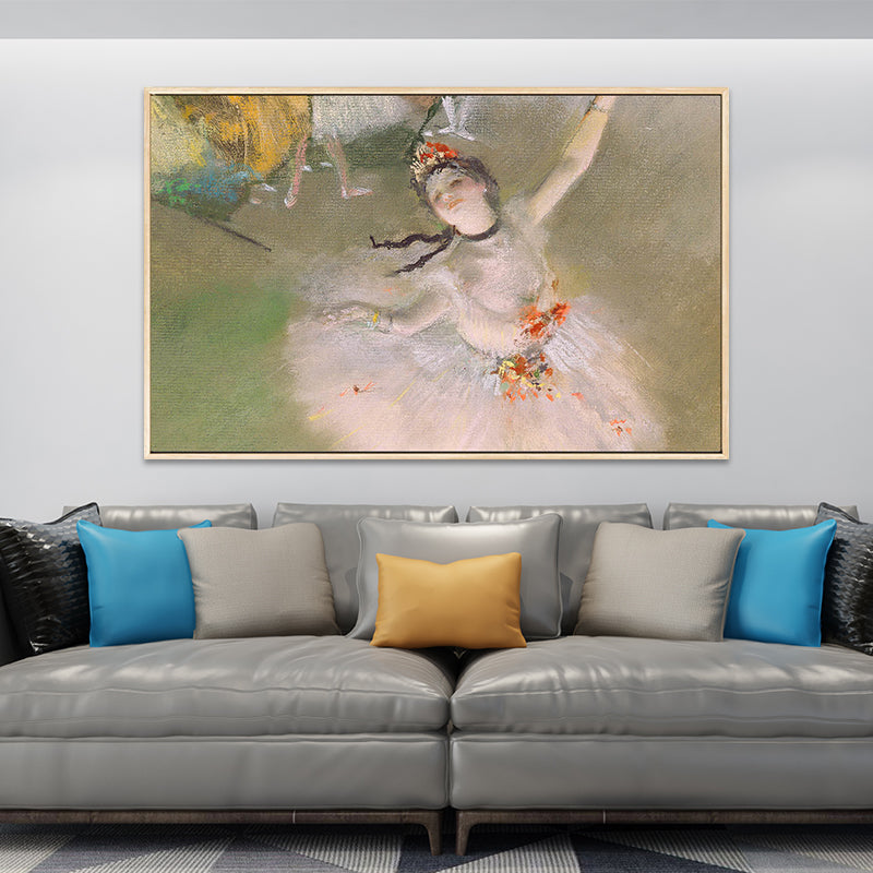 Degas Dancing Ballerina Painting in White Retro Style Wall Art Print for Bedroom