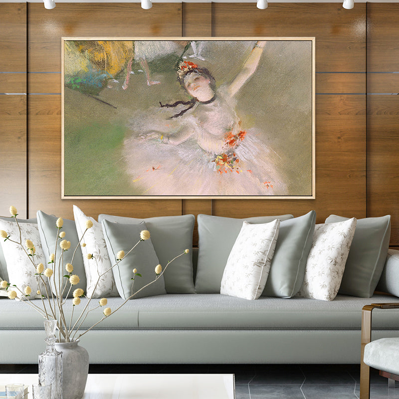 Degas Dancing Ballerina Painting in White Retro Style Wall Art Print for Bedroom