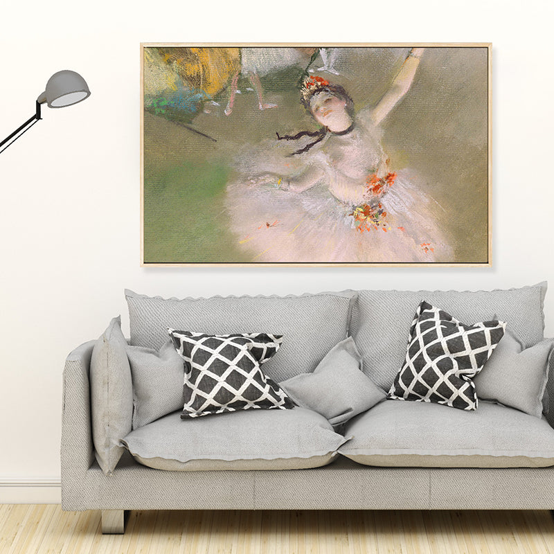 Degas Dancing Ballerina Painting in White Retro Style Wall Art Print for Bedroom