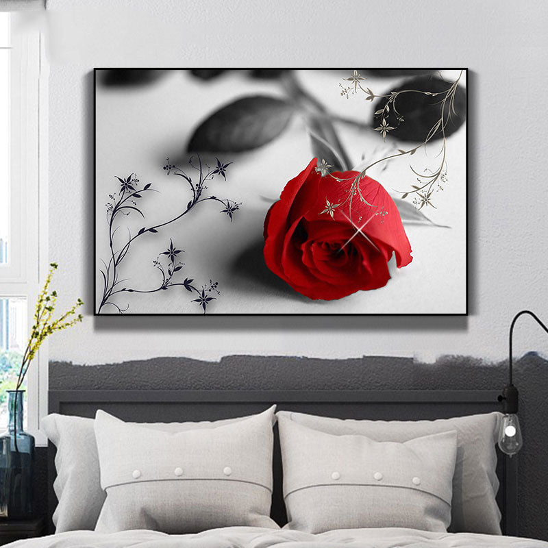 Red Rose Wall Art Print Flower Contemporary Decorative Wrapped Canvas for Drawing Room