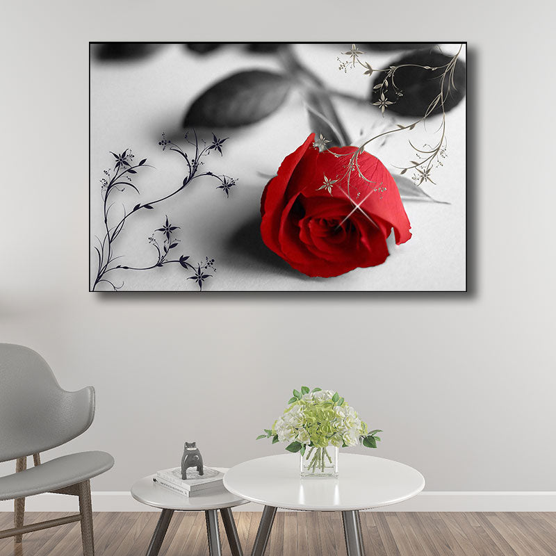 Red Rose Wall Art Print Flower Contemporary Decorative Wrapped Canvas for Drawing Room