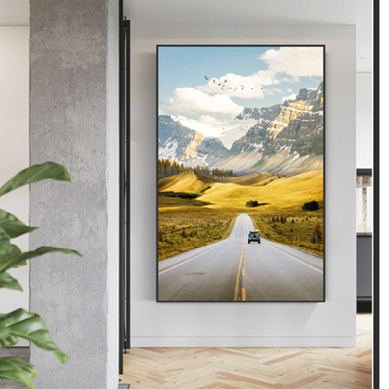 Highway in Mountain Paintings Soft Color Canvas Wall Art for Home Decor, Multiple Size Options