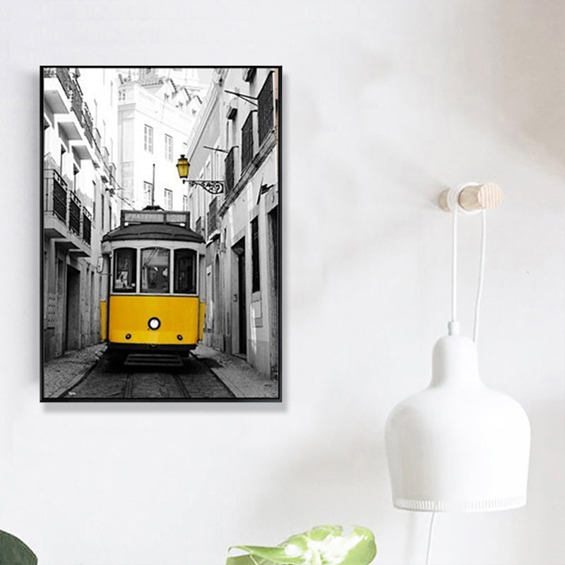 Tramcar Wall Art Decor Contemporary Decorative for Drawing Room Canvas Prints in Yellow