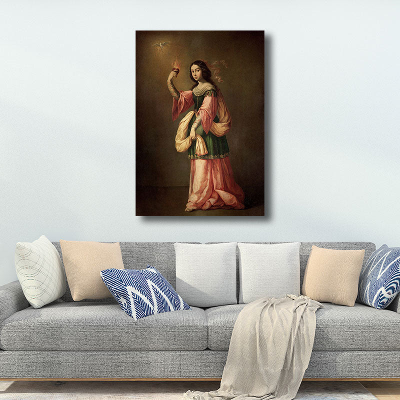 Retro Allegory of Charity Painting Brown Textured Wall Art Print for House Interior