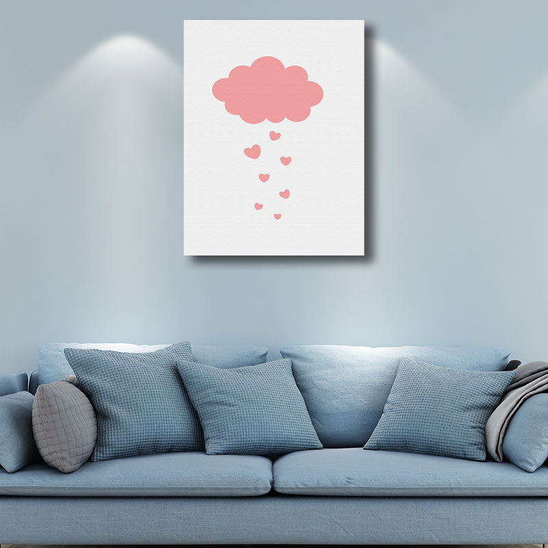 Modern Cloud and Heart Art Print Canvas Decorative Pink Paintings for Sleeping Room