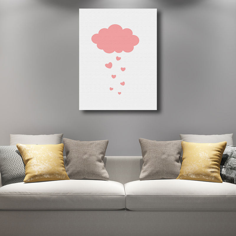 Modern Cloud and Heart Art Print Canvas Decorative Pink Paintings for Sleeping Room