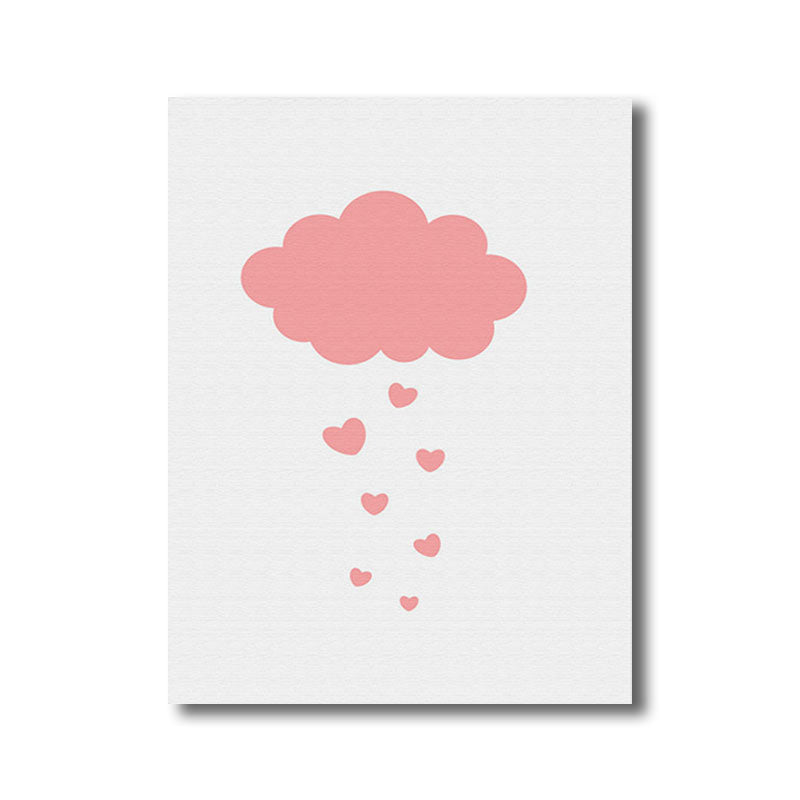 Modern Cloud and Heart Art Print Canvas Decorative Pink Paintings for Sleeping Room