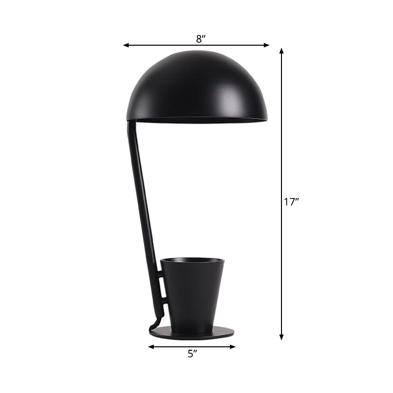 Dome Metallic Shade Desk Lampe zeitgenössischer Stil 1 Glühbirne Schwarz/graues Lesebuchlicht mit Aufbewahrungstasse