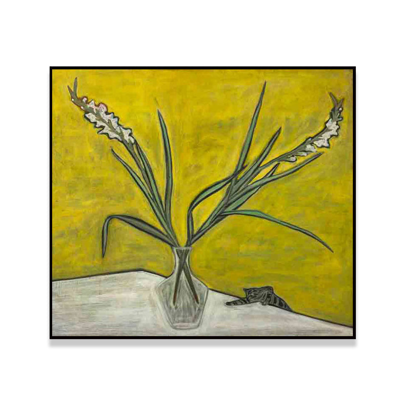 Scandinavian Flower and Vase Painting Yellow Textured Wall Art Decor for Dining Room