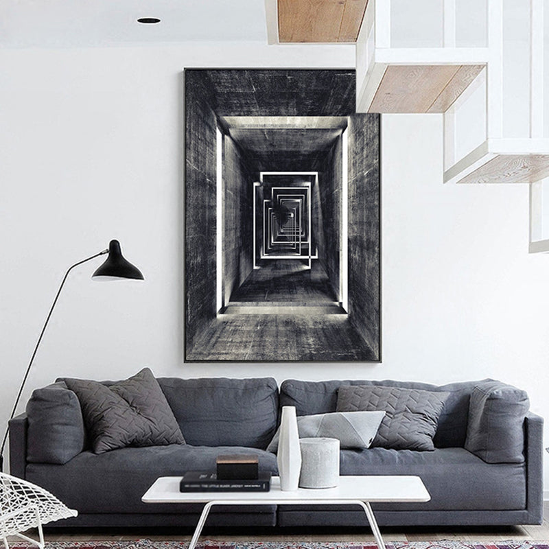 Dark Color Building Art Print Textured Scandinavian Living Room Canvas, Multiple Sizes