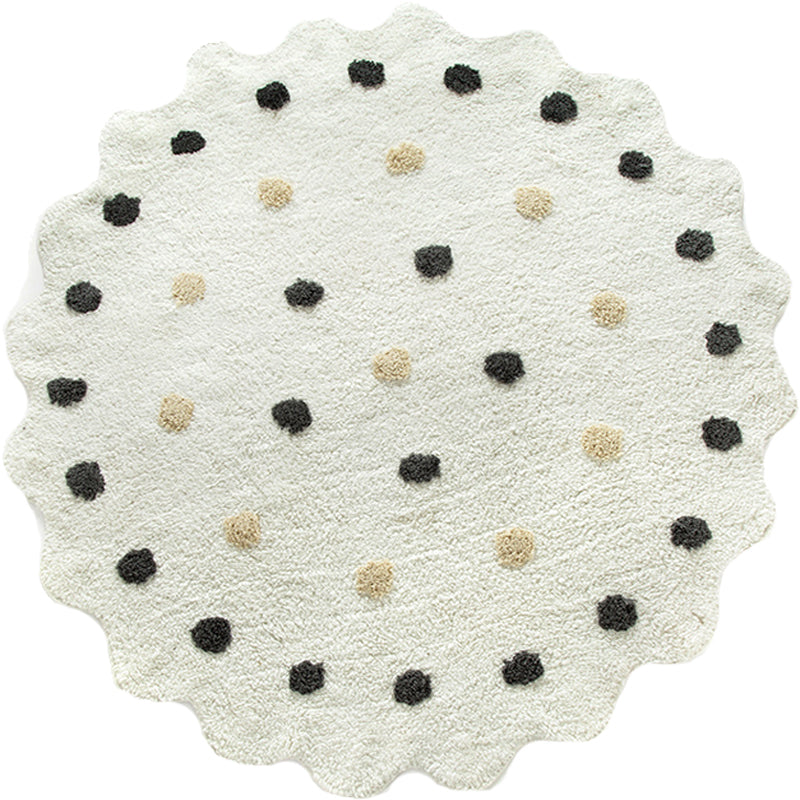 Tapis irrégulier blanc et brun pour enfants Polka Polka Match Area Rapis Polyester Tacle-Resistant Carpet