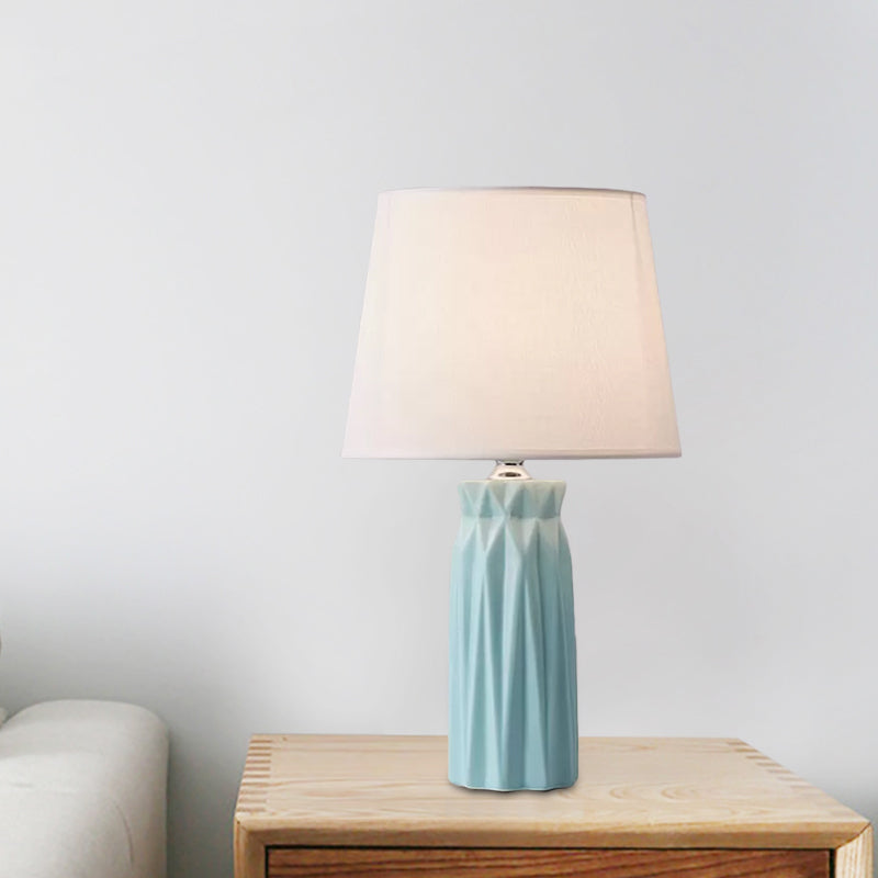 Fabric Cone Reading Light Modernism 1-Bulb Pink/Blue Night Table Lamp with Ceramic Base