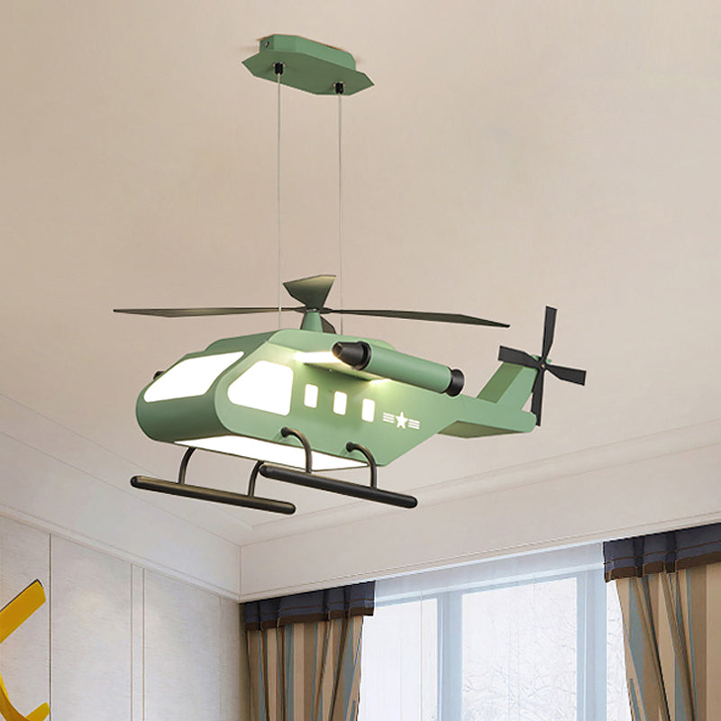 Cartoon LED Pendant Lighting with Metal Shade Yellow/Green Helicopter Hanging Lamp kit for Boys Room