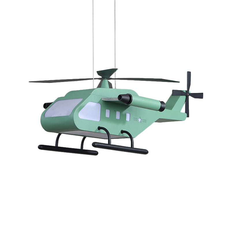 Cartoon LED Pendant Lighting with Metal Shade Yellow/Green Helicopter Hanging Lamp kit for Boys Room