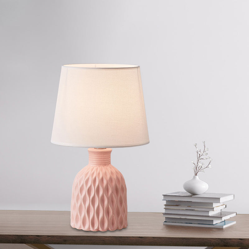 Cone Table Lamp Contemporary Fabric 1 Bulb Pink/Lemon Green/Royal Blue Reading Light with Ceramic Base