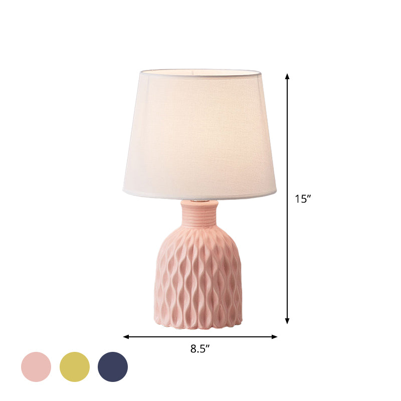 Cone Table Lamp Contemporary Fabric 1 Bulb Pink/Lemon Green/Royal Blue Reading Light with Ceramic Base