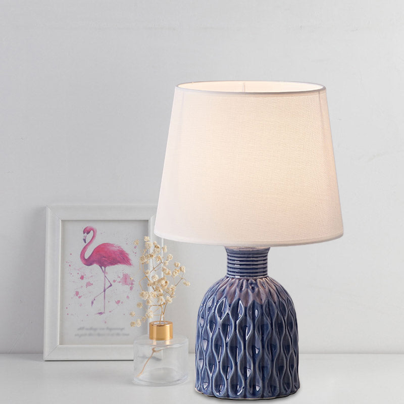 Cone Table Lamp Contemporary Fabric 1 Bulb Pink/Lemon Green/Royal Blue Reading Light with Ceramic Base