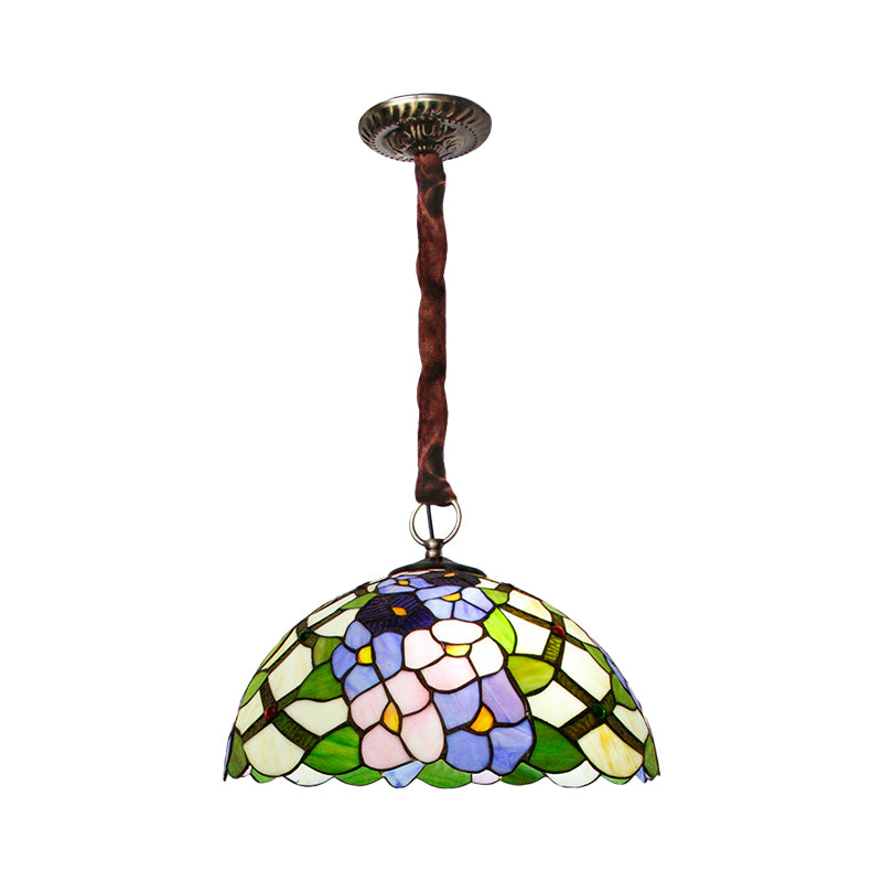 Colgante de suspensión con cúpula Tiffany Glass artesanías 3 cabezas Candelier de techo de bronce con patrón de flores