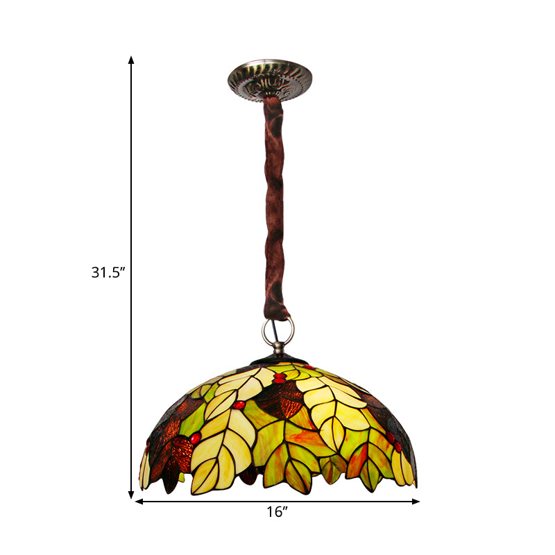 Laissez la lampe à chute en verre artistique artisanal Tiffany Lumière de lustre jaune à 3 têtes avec Jewel Deco