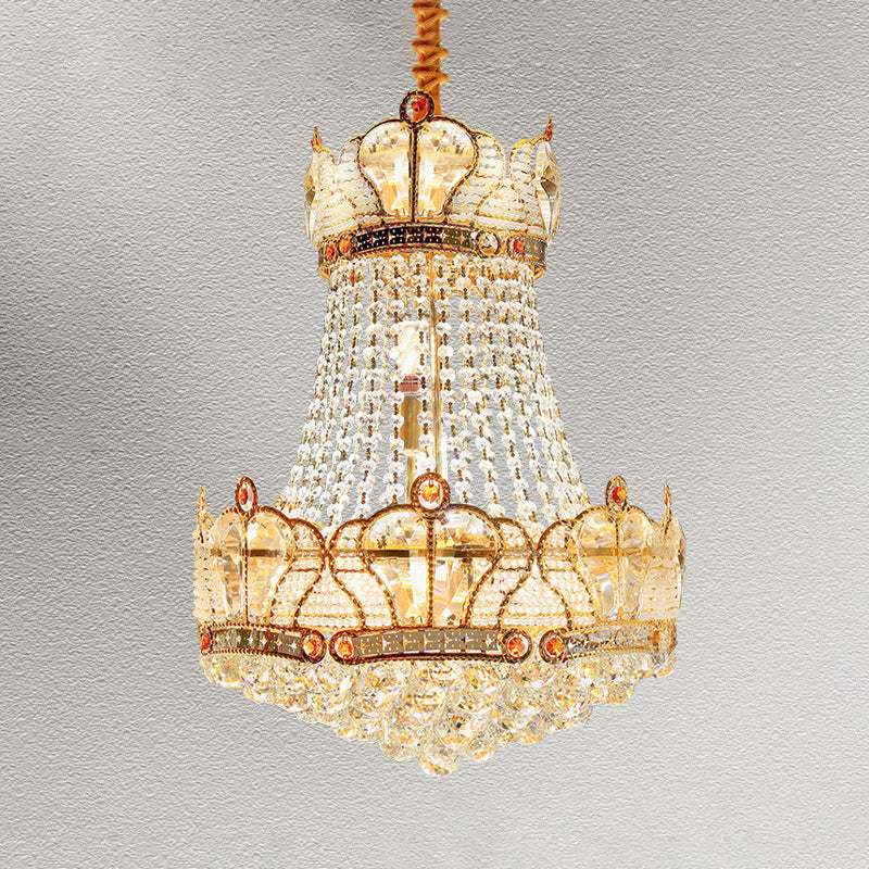 Basket Crystal Strand Chandelier Lampe Modern 8 lumières Gold Pendant Lighting pour le salon