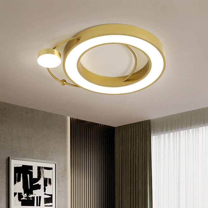 Hollow Round Flush Light Fixture Nordic Metal LED Gold Flush Mount Lamp in Warm/White Light