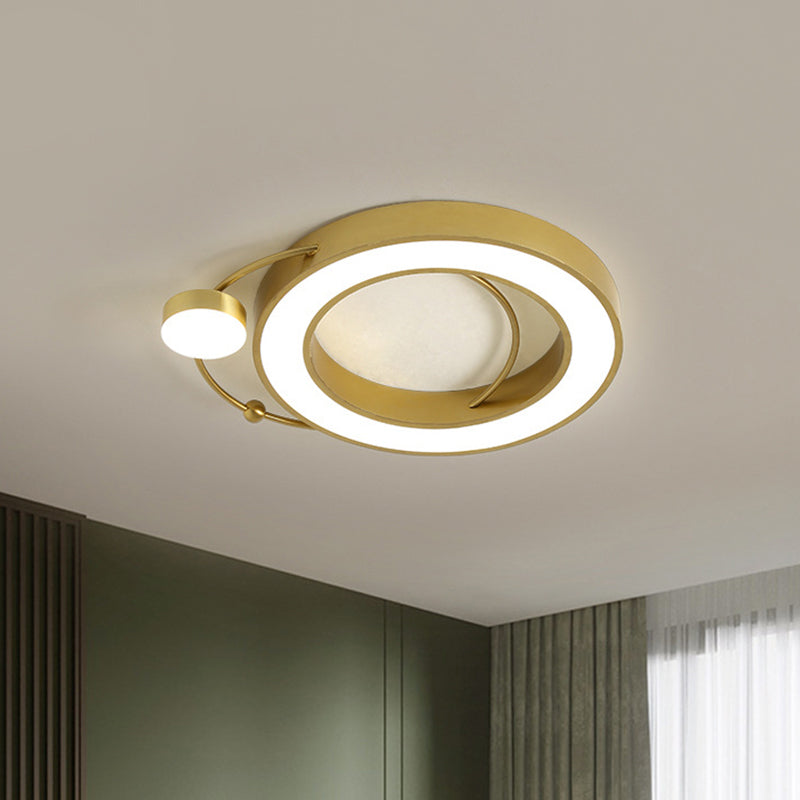 Hollow Round Flush Light Fixture Nordic Metal LED Gold Flush Mount Lamp in Warm/White Light