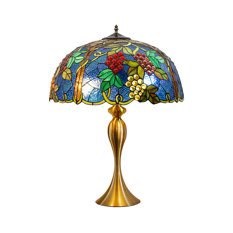 Dome Nightstand Lighting Classic Hand Cut Glass 1 Light Brass Table Lamp with Grapes Pattern