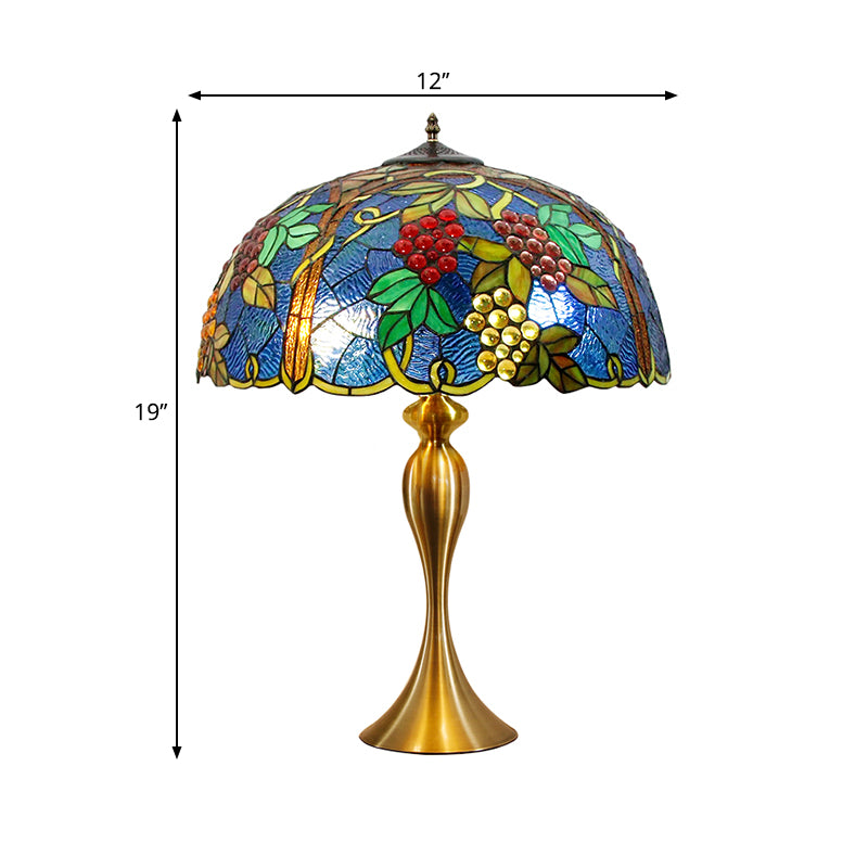 Dome Nightstand Lighting Classic Hand Cut Glass 1 Light Brass Table Lamp with Grapes Pattern