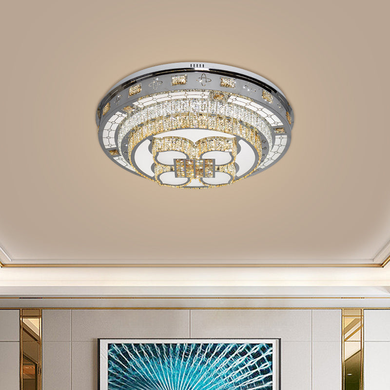 Hand-Cut Crystal Lotus Flushmount Simplicity LED Close to Ceiling Lamp in Chrome, Warm/White Light