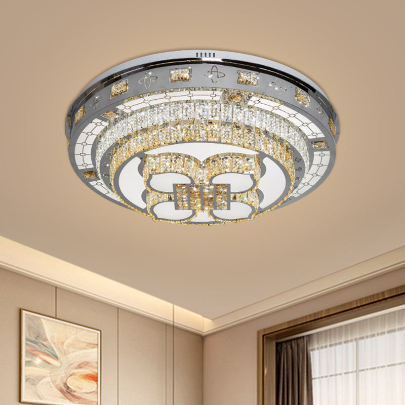 Hand-Cut Crystal Lotus Flushmount Simplicity LED Close to Ceiling Lamp in Chrome, Warm/White Light