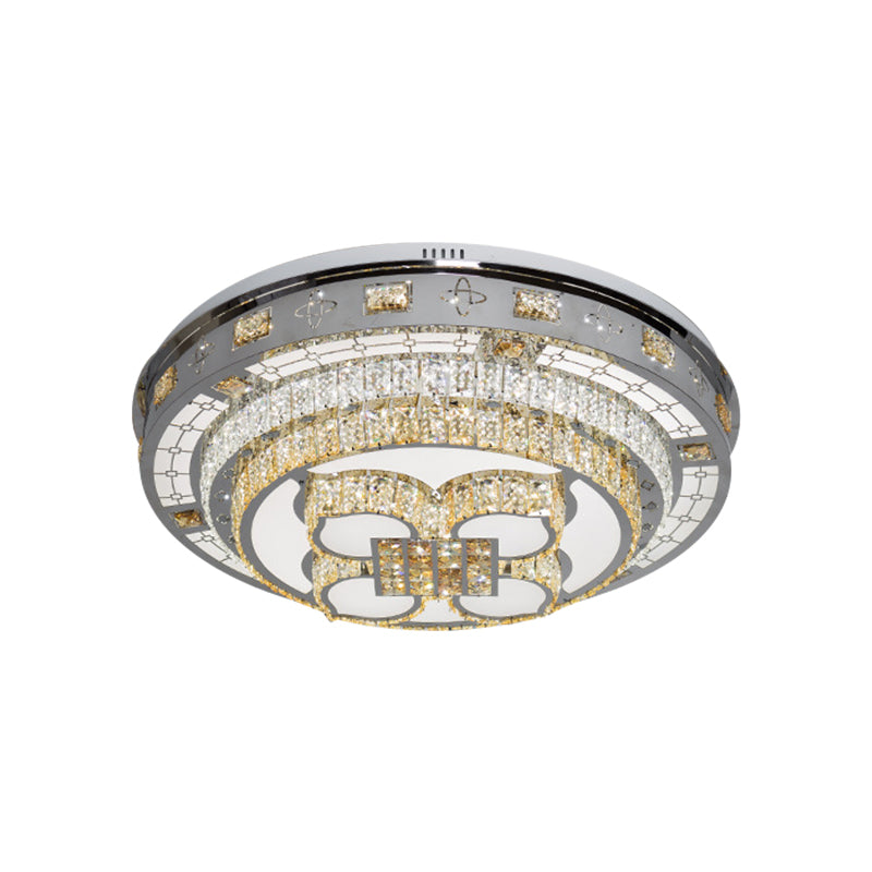 Hand-Cut Crystal Lotus Flushmount Simplicity LED Close to Ceiling Lamp in Chrome, Warm/White Light