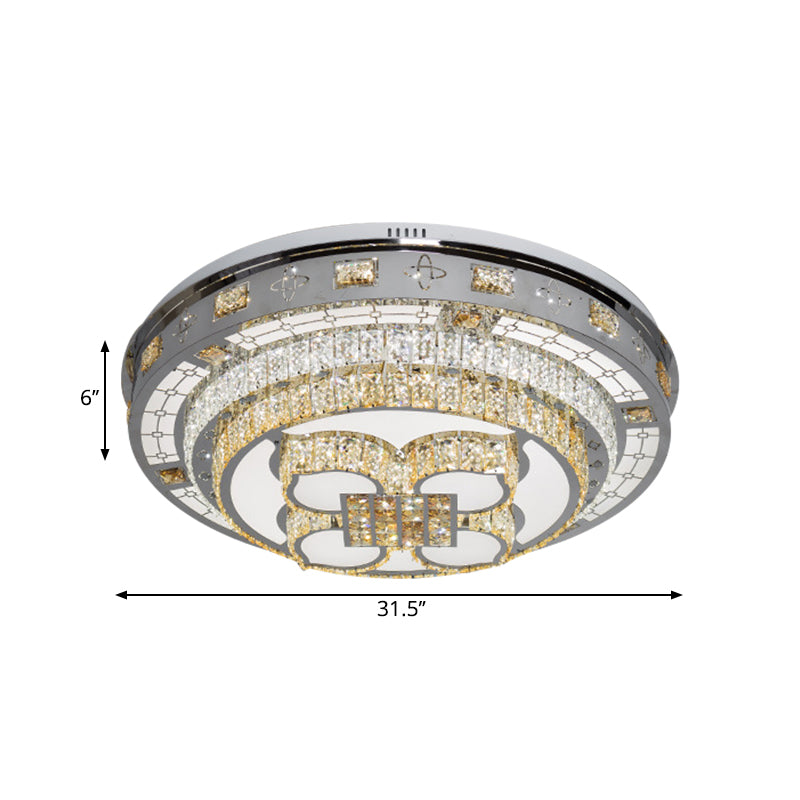 Hand-Cut Crystal Lotus Flushmount Simplicity LED Close to Ceiling Lamp in Chrome, Warm/White Light