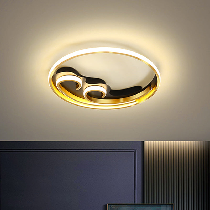 Waves Bedroom Semi Mount Lighting Metallic LED Nordic Flush Light Fixture in Gold/Black-Gold