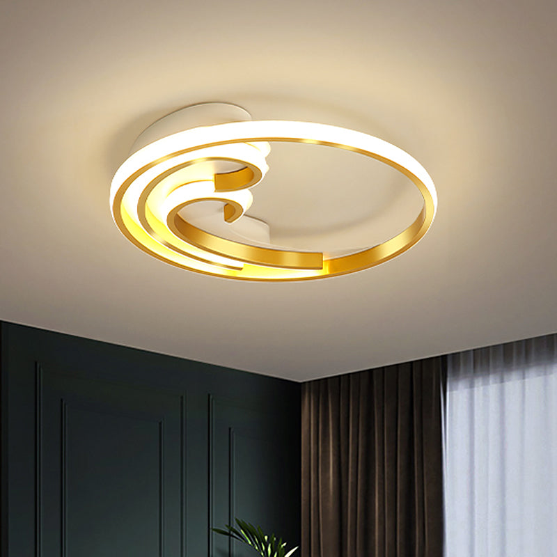 Waves Bedroom Semi Mount Lighting Metallic LED Nordic Flush Light Fixture in Gold/Black-Gold