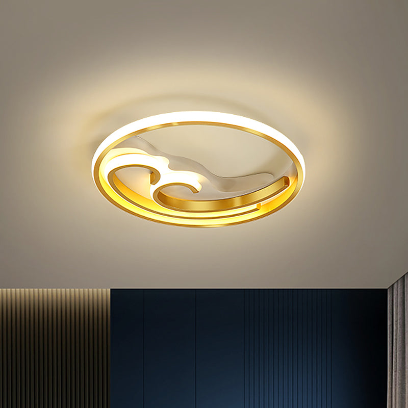 Waves Bedroom Semi Mount Lighting Metallic LED Nordic Flush Light Fixture in Gold/Black-Gold