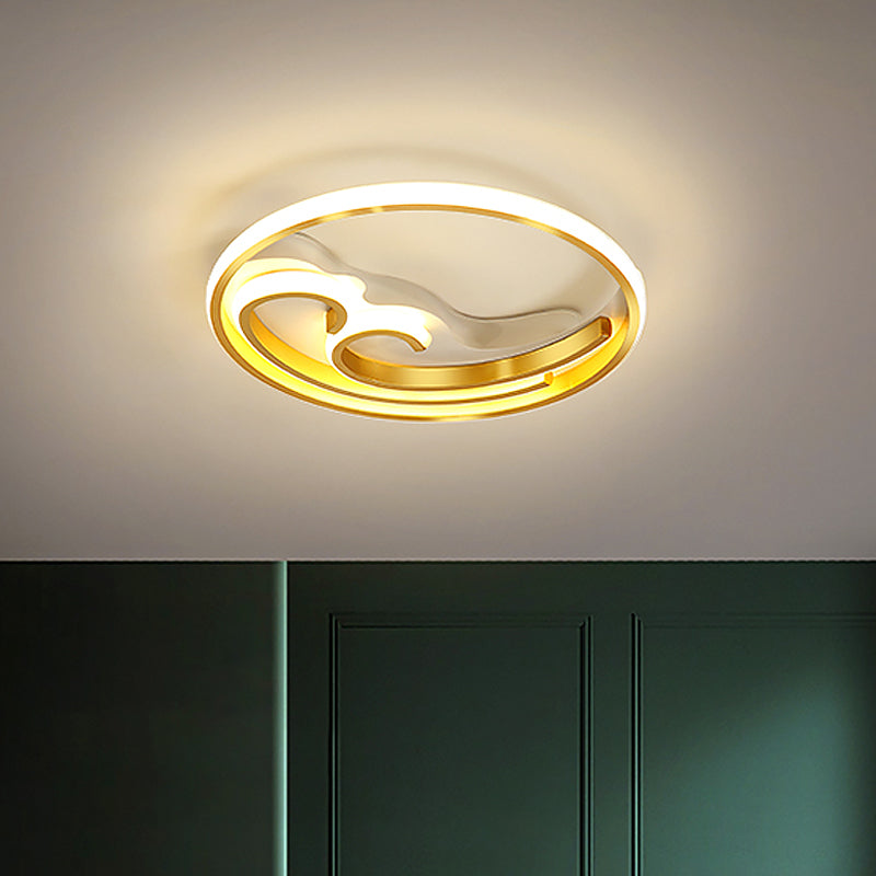 Waves Bedroom Semi Mount Lighting Metallic LED Nordic Flush Light Fixture in Gold/Black-Gold