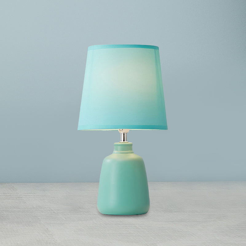 Fabric Tapered Nightstand Lamp Nordic 1 Light Table Light with Vase Ceramic Base in Pink/Blue/Green