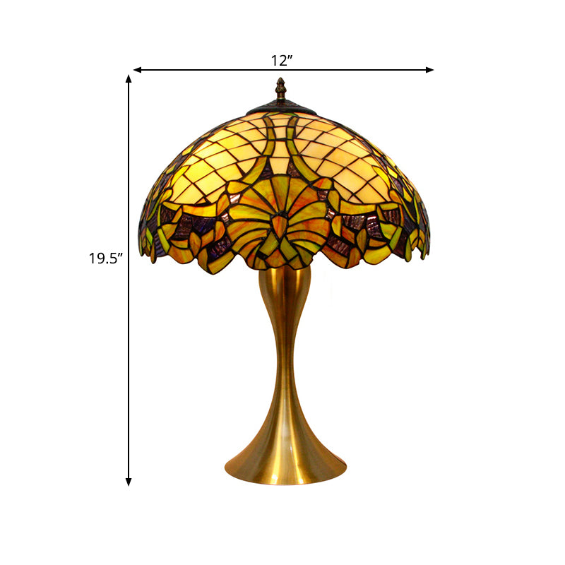 Hand Cut Glass Brass Table Lighting Domed 1 Light Baroque Nightstand Lamp with Pull-Chain Switch