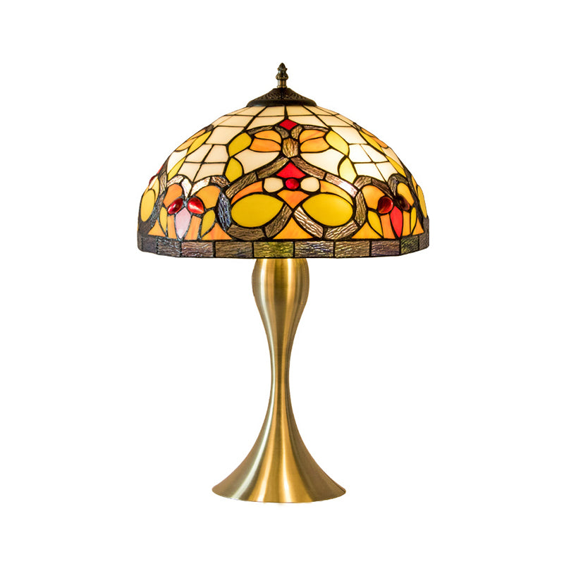 Cut Glass Domed Desk Light Baroque 1-Bulb Brass Nightstand Lamp with Fishtail Base