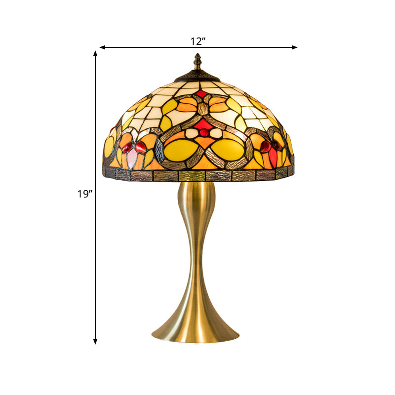 Cut Glass Domed Desk Light Baroque 1-Bulb Brass Nightstand Lamp with Fishtail Base